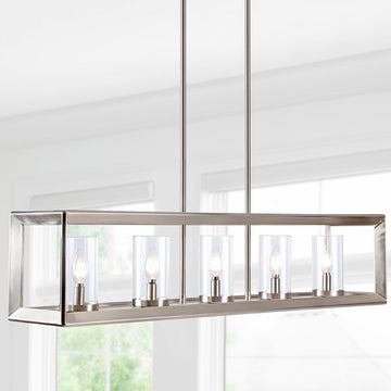 Anna 38.5" Linear Metal/Glass LED Pendant - JONATHAN Y